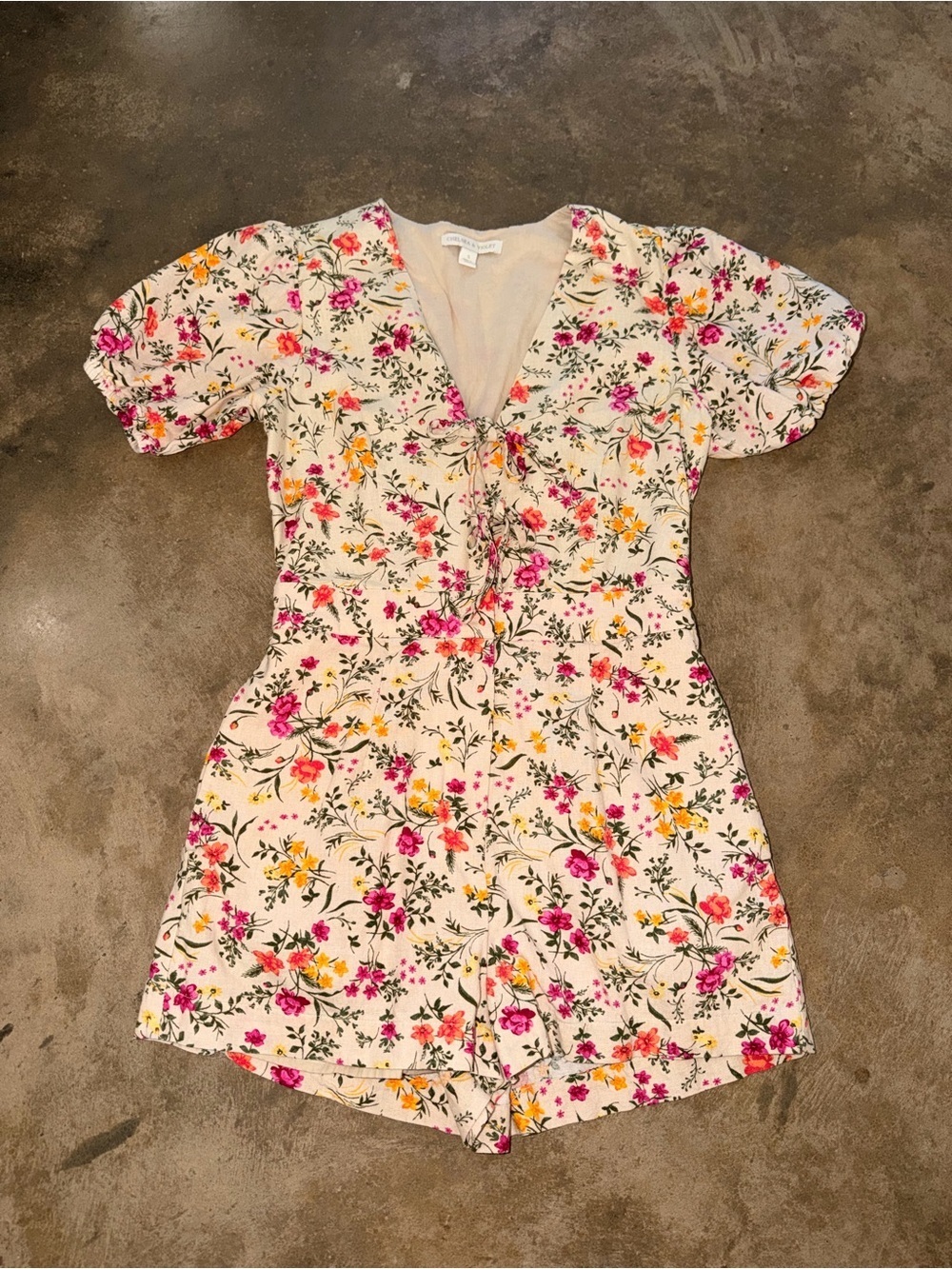 Chelsea & Violet Floral Romper Puff Sleeve Cottagecore Coquette S